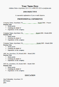 simple resume templates. chronological resume template.